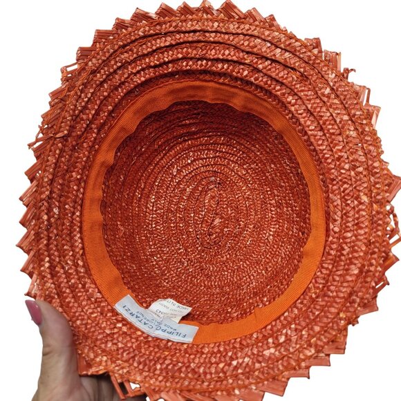 Vtg 20s 30s Italian Filippo Catarzi Womens Orange Woven Straw Bucket Hat Flapper - Picture 7 of 7